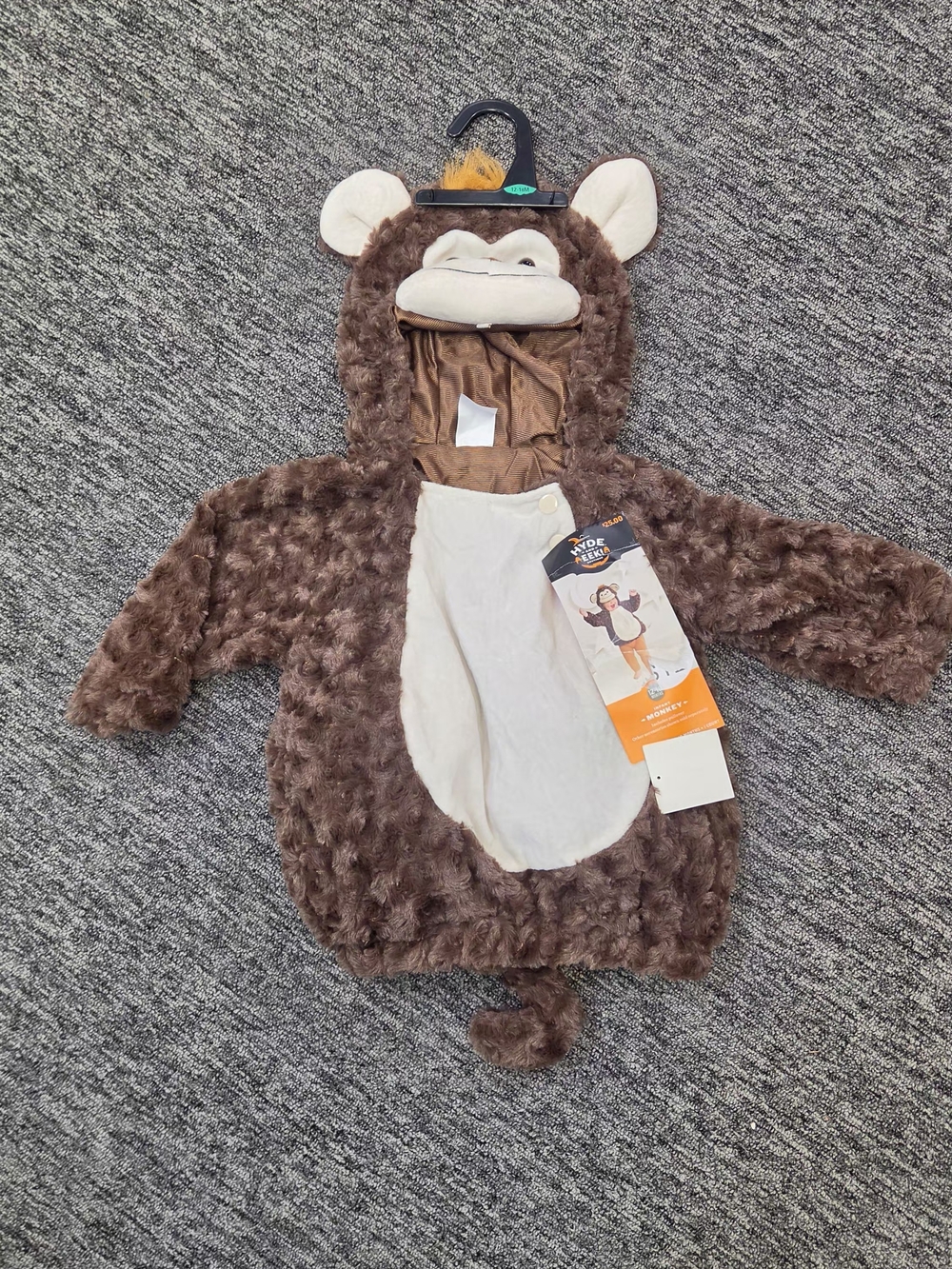 12-18 Month Baby Monkey Plush Hallowewn Costume Hoodie - Brown & Cream - Picture 2 of 8